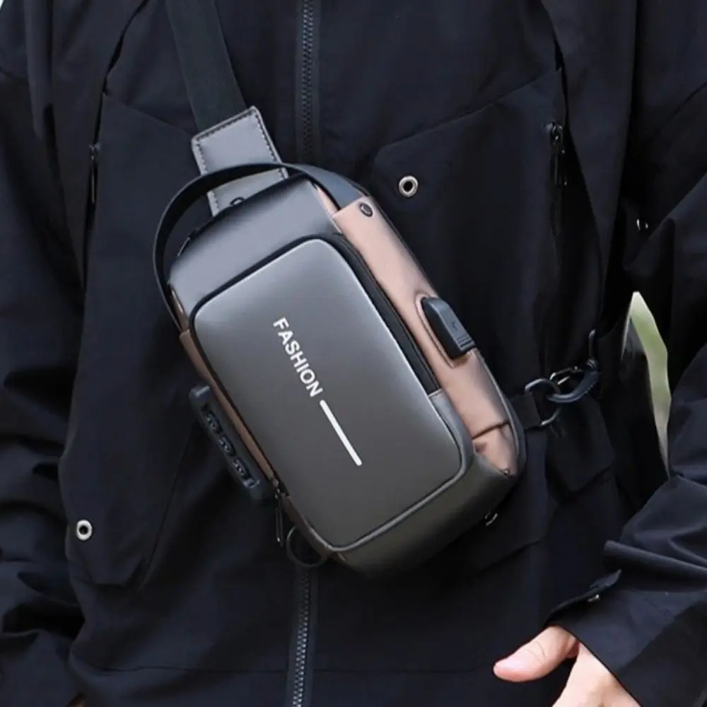 Waterproof Password Biker Bag Anti-theft with USB Charging Men's Chest Bag Wear resistant Adjustable Strap