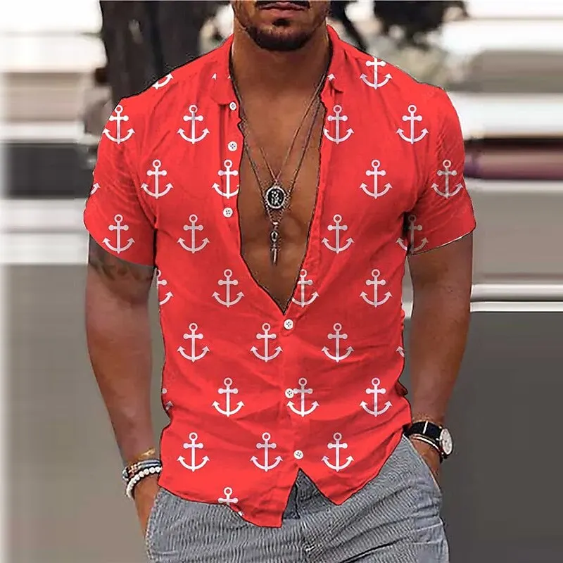 Men's Shirt Hawaiian Shirt Graphic Print Anchor Fit Street Casual Short Sleeve Printed Button Clothing Retro Sports Street Chic