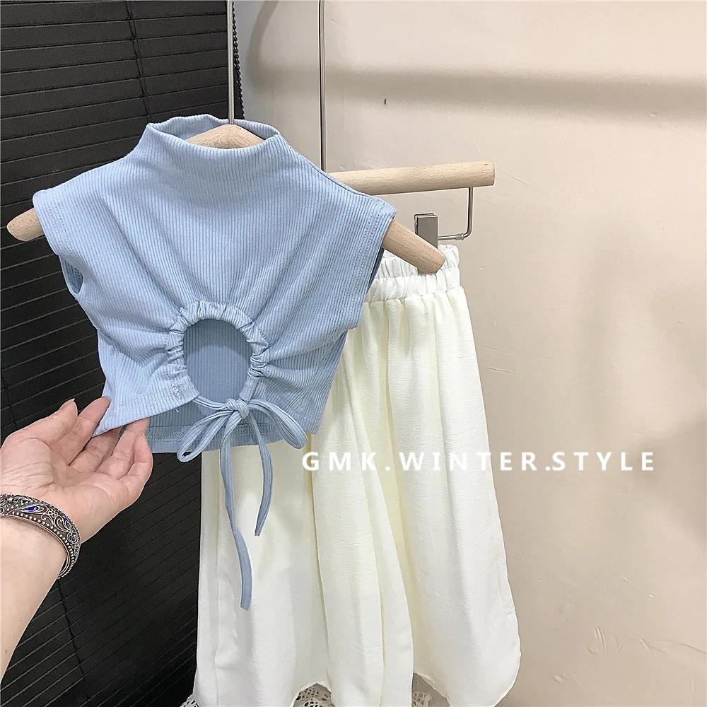 UNITIM Summer Baby Girl 2PCS Clothes Set Cotton Backless Sleeveless Top Suits Solid Elastic Wiast Wide Leg Pant Kid Girl Outfits