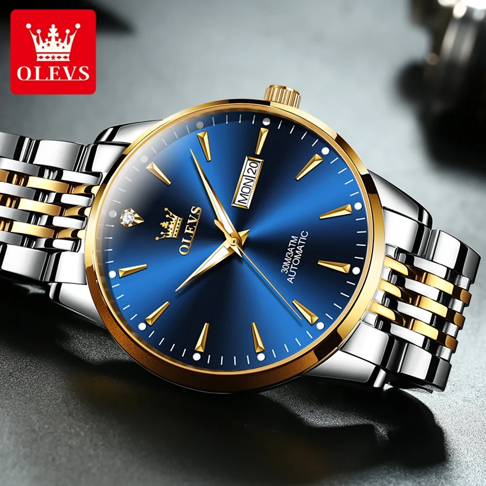 OLEVS 6635 Mens Watch Original Business Wristwatch Automatic Mechanical Watch For Man Waterproof Luminous Stainless Steel Date