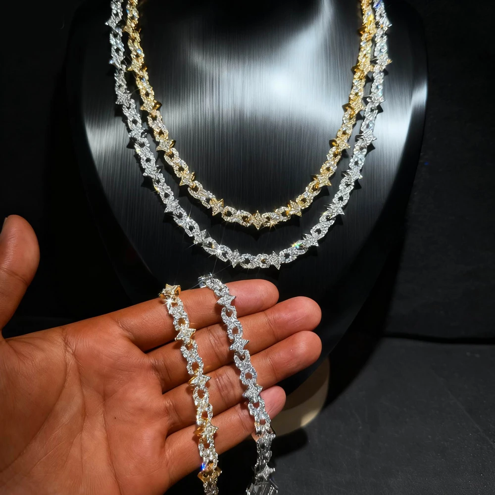 2026 new listing geometric pattern star eight-character bracelet full of shiny round zircon hip-hop men's necklace jewelry.