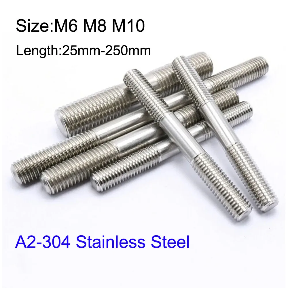 Threaded Bolts Double End Rods M6 M8 M10 304Stainless Steel  Stud Srod Bolt Thread Length 25mm-250mm GB901 Screw Rod Tooth Stick