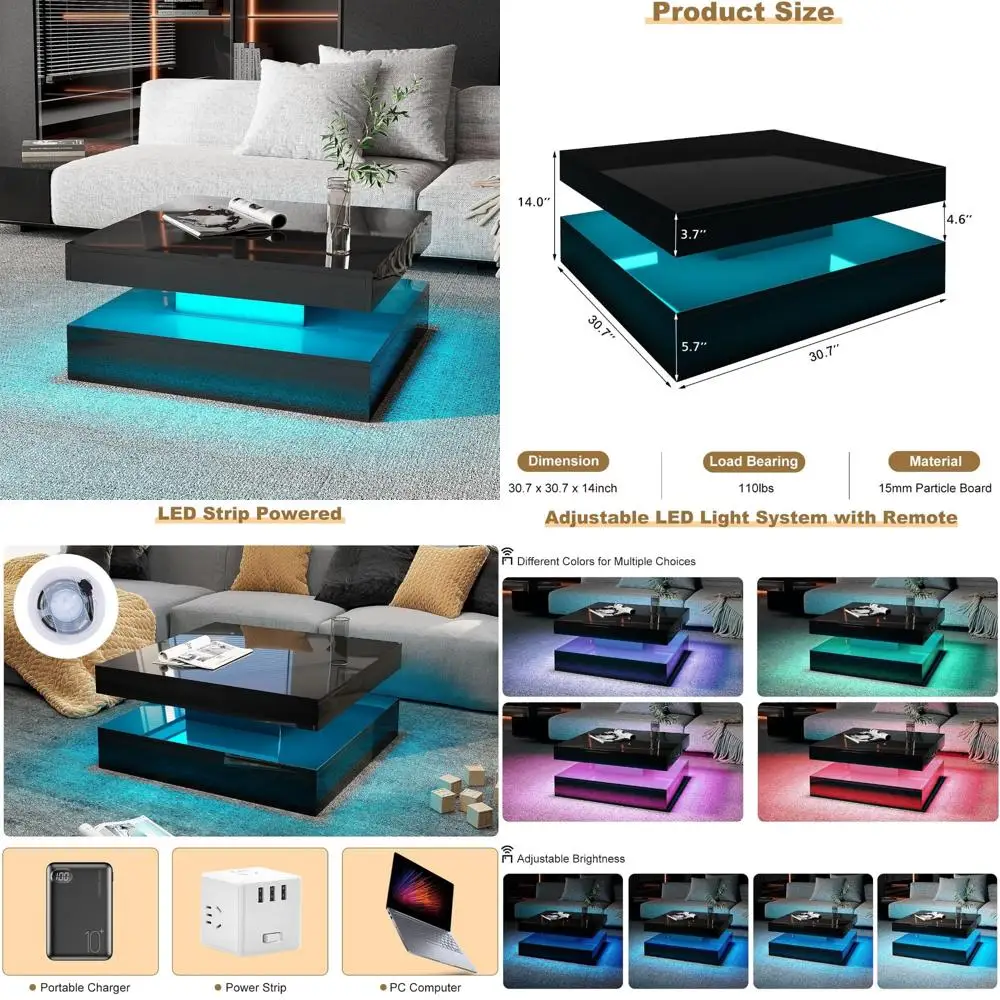 

Современный двухуровневый квадратный журнальный столик с местом для хранения вещей для гостиной, деревянный стол, чайный столик, компактная мебель