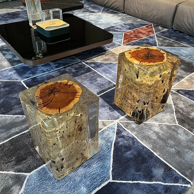 Commercial Tea House Unique Luxury Crystal Transparent Acrylic Modern Furniture Square Ottoman Chair