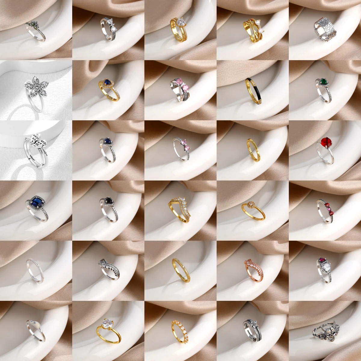 Trendy 925 Sterling Silver Zircon Stackable Rings Human-eating Flower Cow's head Minimalist Finger Ring Party Jewelry
