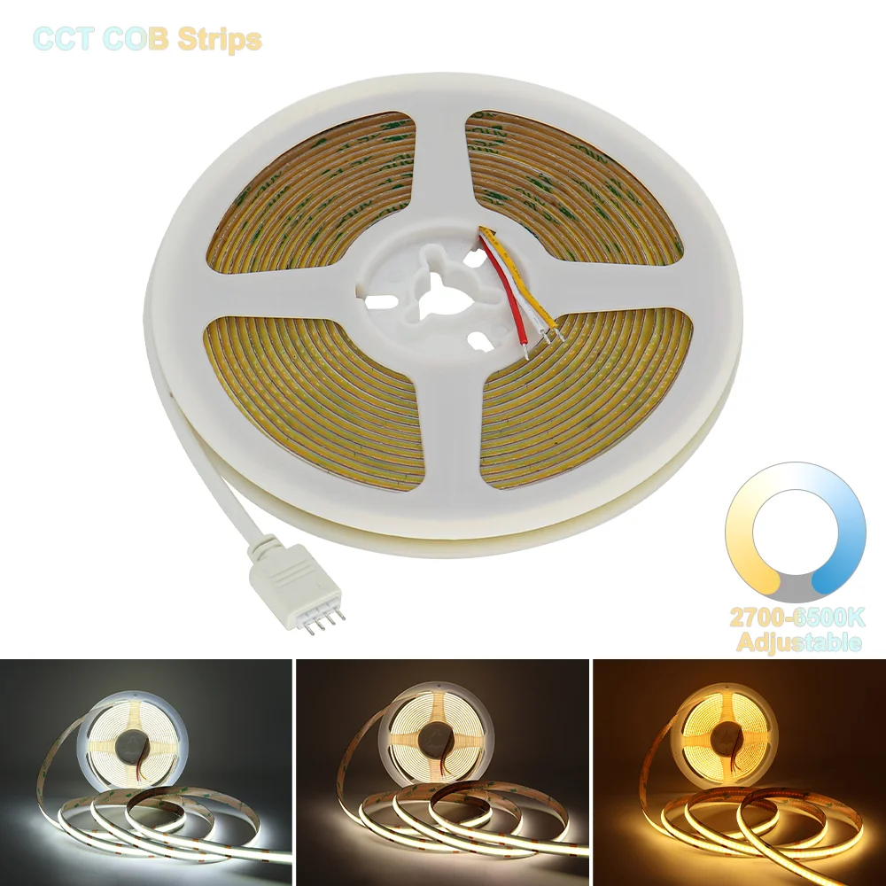 

CCT COB LED Strips 2700-6500K Changeable LED Light Tape Dimmable 608 624LEDs Light 10M Flexible Ribbon DC12V 24V for Room Decor