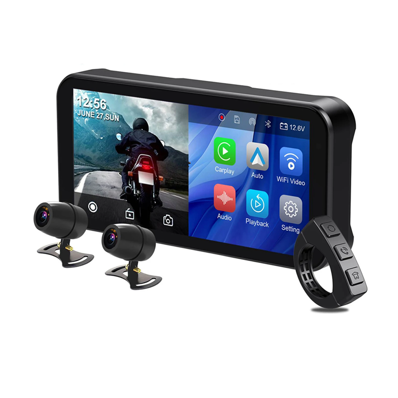 Motorcycle 6.25Inch Touch Screen Recorder DVR Dash Cam Dual 1080P Front And Rear Camera Support CarPlay/Android Auto Phone APP