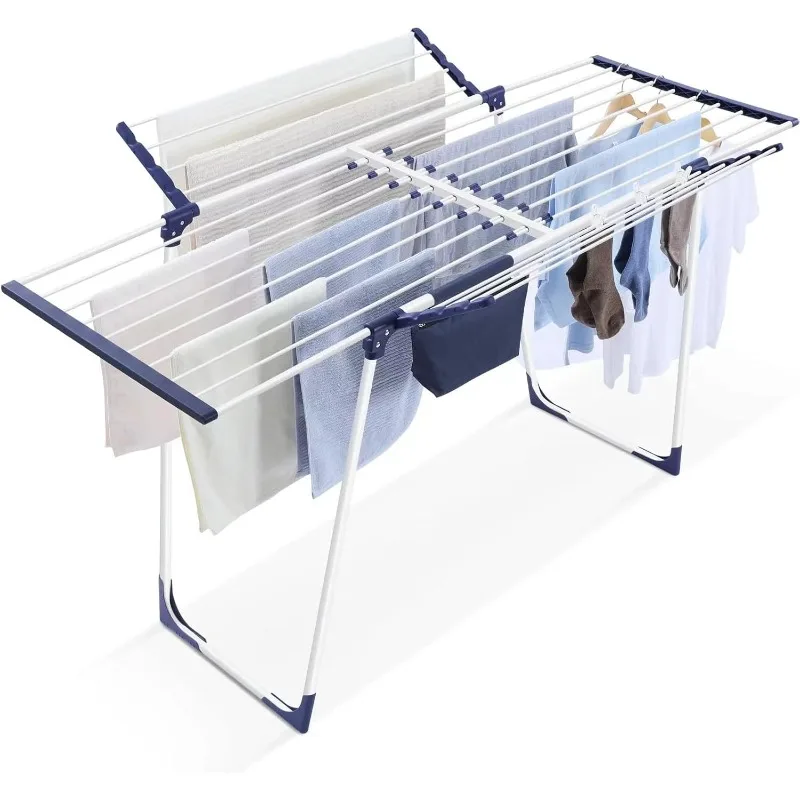 Clothes Drying Rack, Foldable Gullwing Laundry Rack for Indoor Outdoor, 10pcs Clips with Bag, Collapsible Space-Saving Drying