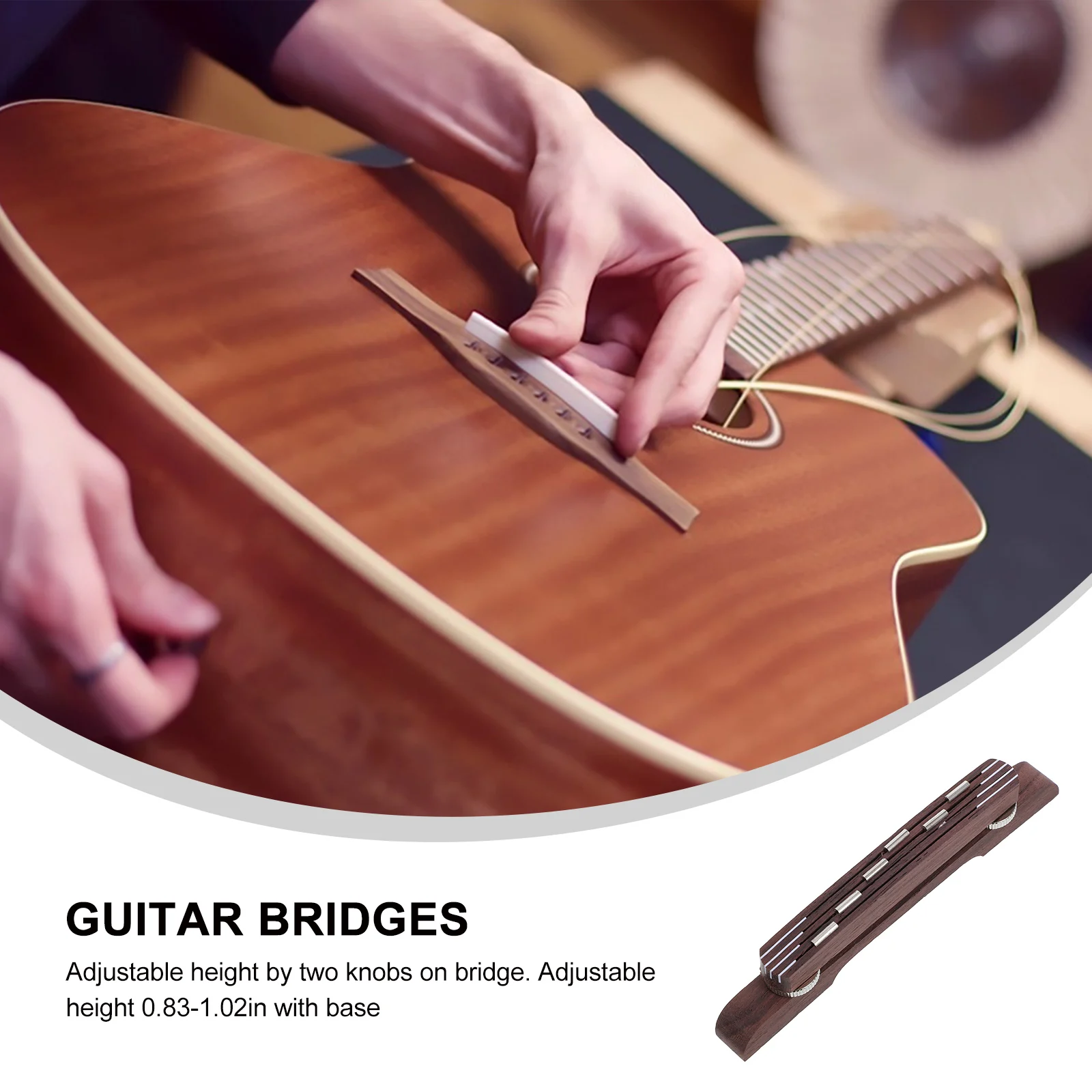 

Jazz Adjustable Height 0.83-1.02In For 6 String 12 String Violin Mandolin Lightweight Bridge Guitar Acoustic