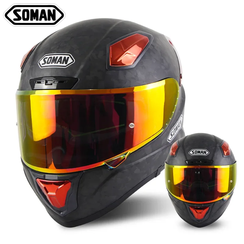 New SOMAN X8 Carbon Fiber Motorcycle Full Cover Personalized  Four Seasons Running Helmet