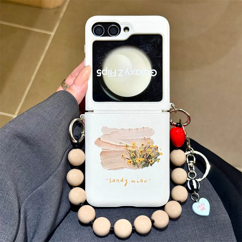 Ins زهرة نمط اللؤلؤ سوار حالة الهاتف لسامسونج غالاكسي Z فليب 7 FE 6 5 4 3 غطاء مقاوم للصدمات #6