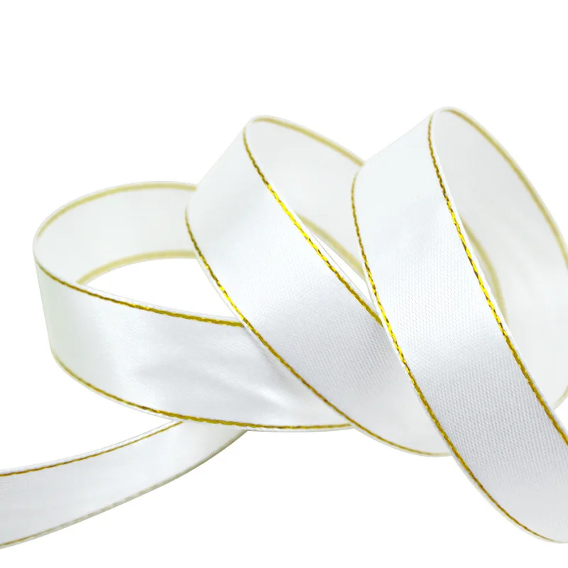 (25 Yards/roll) 20mm Single Satin Ribbon Gold Edge Wholesale High Quality Gift Packaging Handmade DIY Ribbon Roll