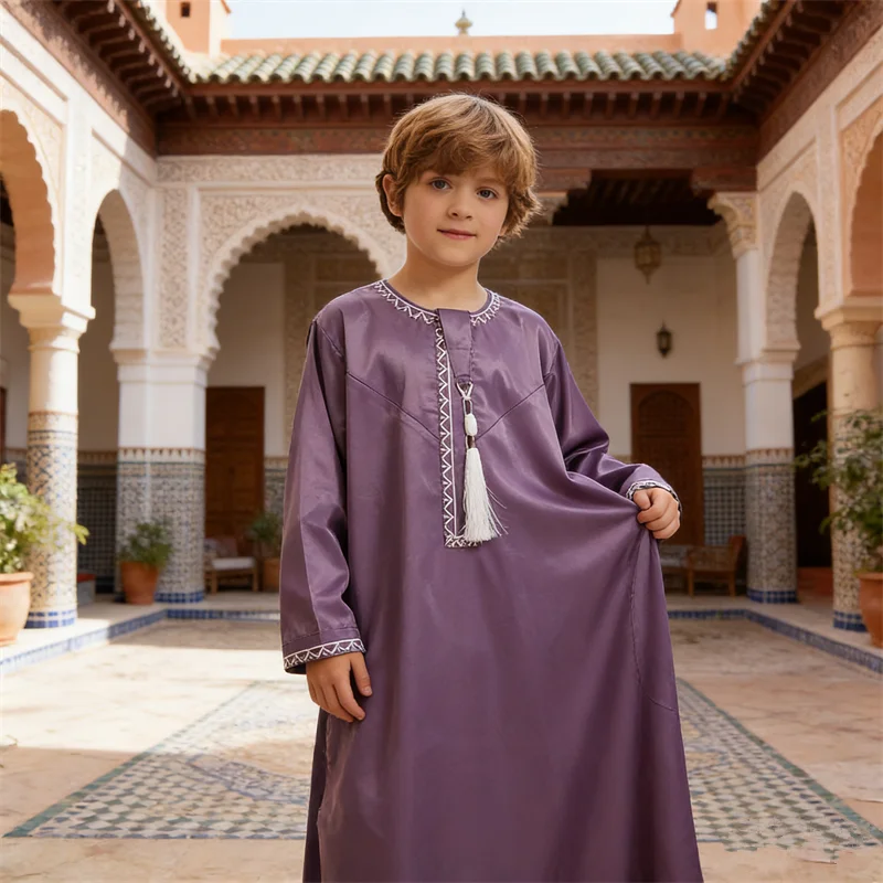 Muslim Child Abaya Ramadan Jubba Thoub Prayer Thobe Boy Dress Kids Islam Robe Gown Kaftan Dubai Arab Tassel Djellaba Dishdasha
