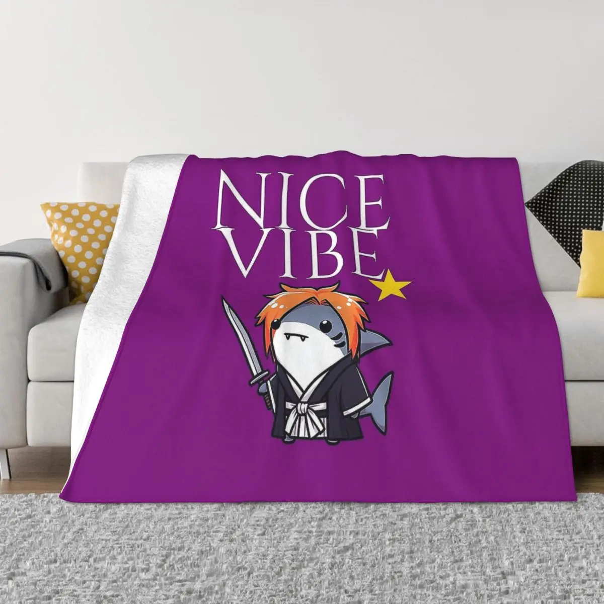 Bleached Nice Vibe Shark Ultra-Soft Micro Fleece Blanket Black Flannel Blanket