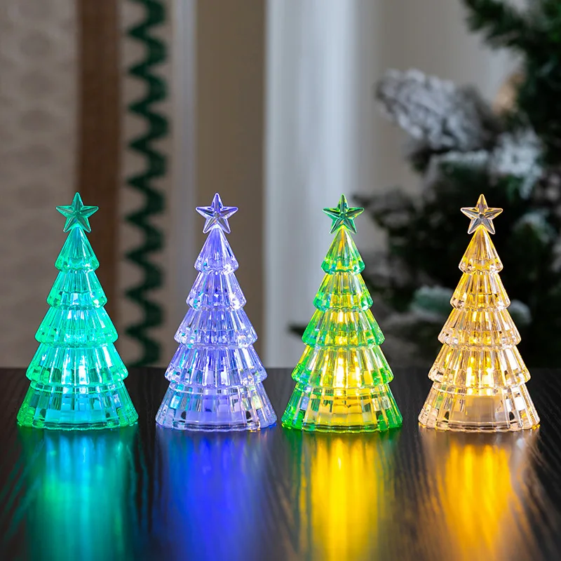 Mini Christmas Decorations Luminous Crystal Christmas Tree Desktop Ornament Creative Children's Christmas Gift Lights DIY Decor
