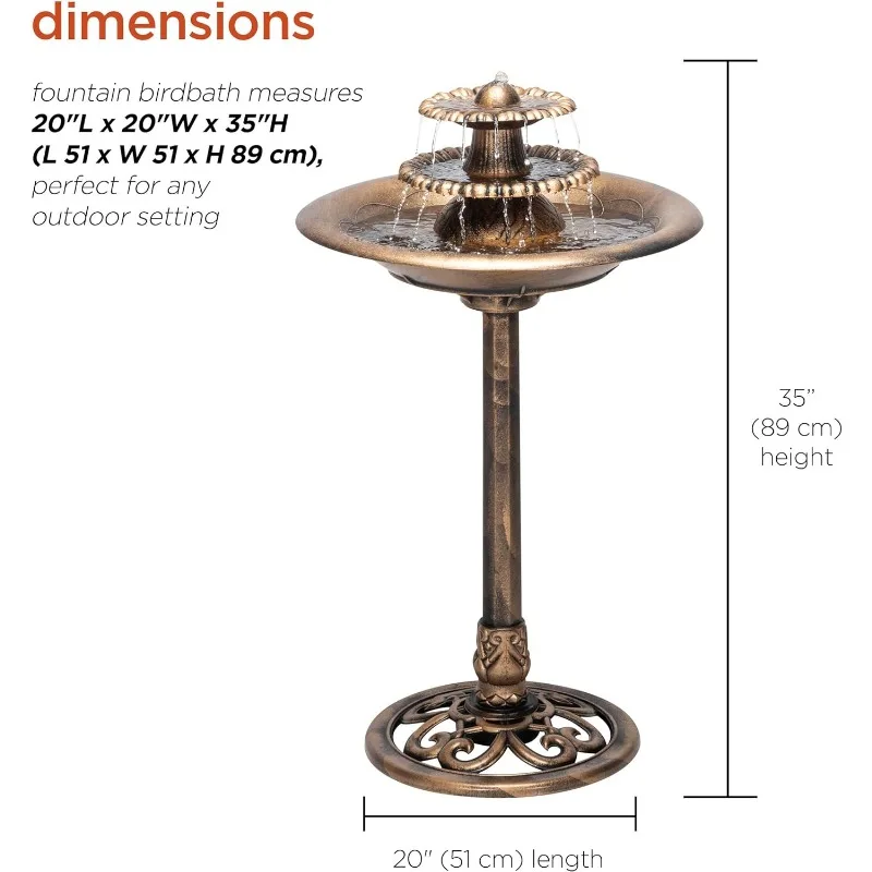 Imagem -03 - Bronze Outdoor Water Fountain com Birdbath Cachoeira Vintage Pedestal em Camadas Tec106-bz 35