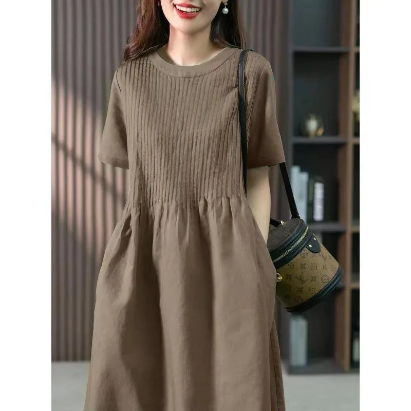 Cotton Linen Dress Women's Mid-length 2025 Spring Summer New Korean Style Loose French Casual Skirt