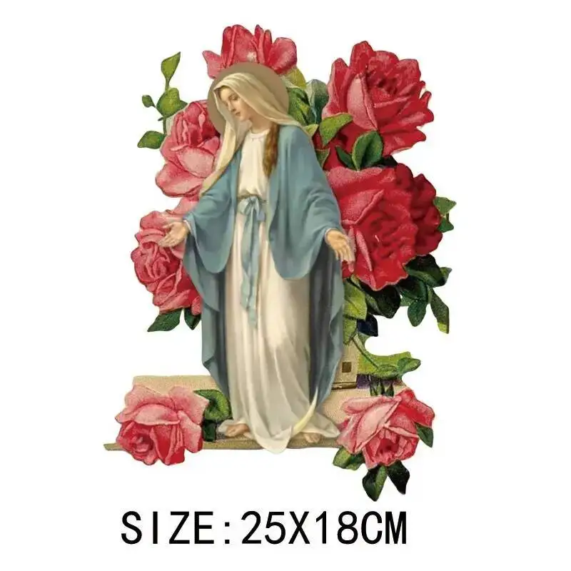 Beautiful Christian Mary Of Virgin Thermo Heat Transfer Sticker On Clothes DIY Washable Print-On T-Shirt Iron On Patches Decor