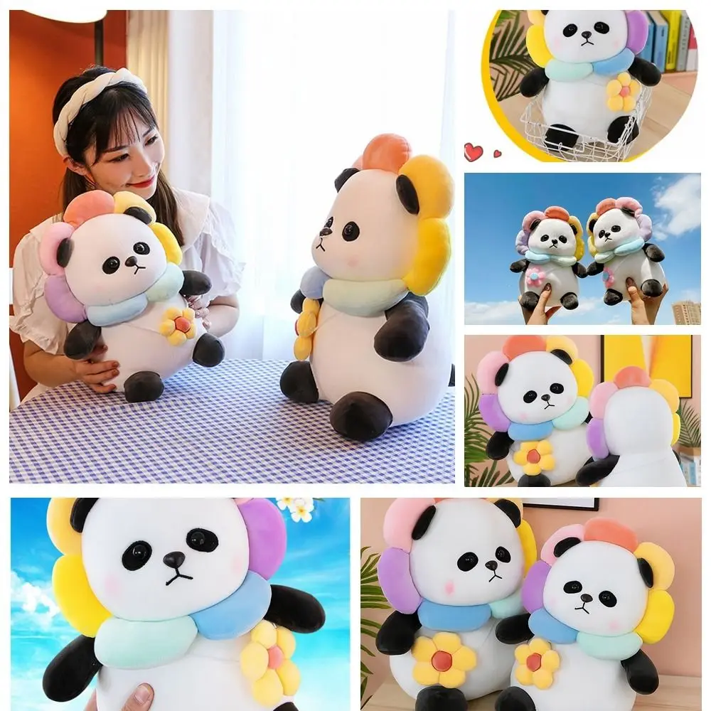 Appearance Plush Sunflower Panda Doll Sunflower Panda Animal Filled Doll Flower Plush Panda 25cm/35cm Cartoon