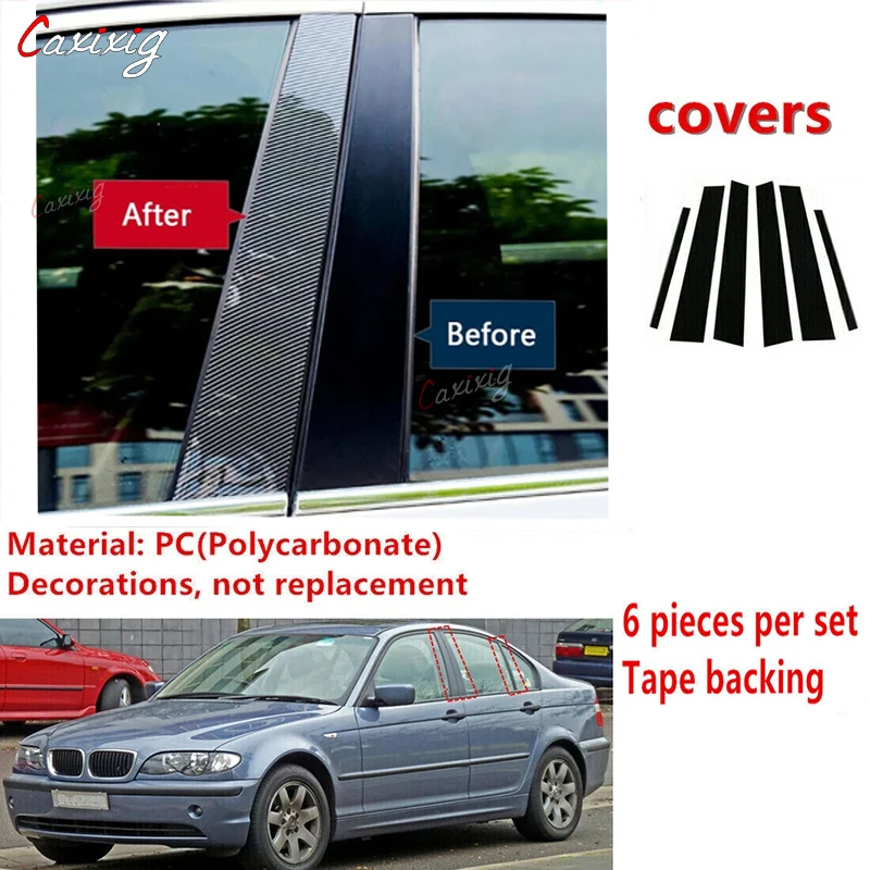 6Pcs for BMW 3 Series E46 4-door Sedan Saloon 1998-2004 2005 Door Window Pillar Posts Trim Molding Cover Stickers Accessories