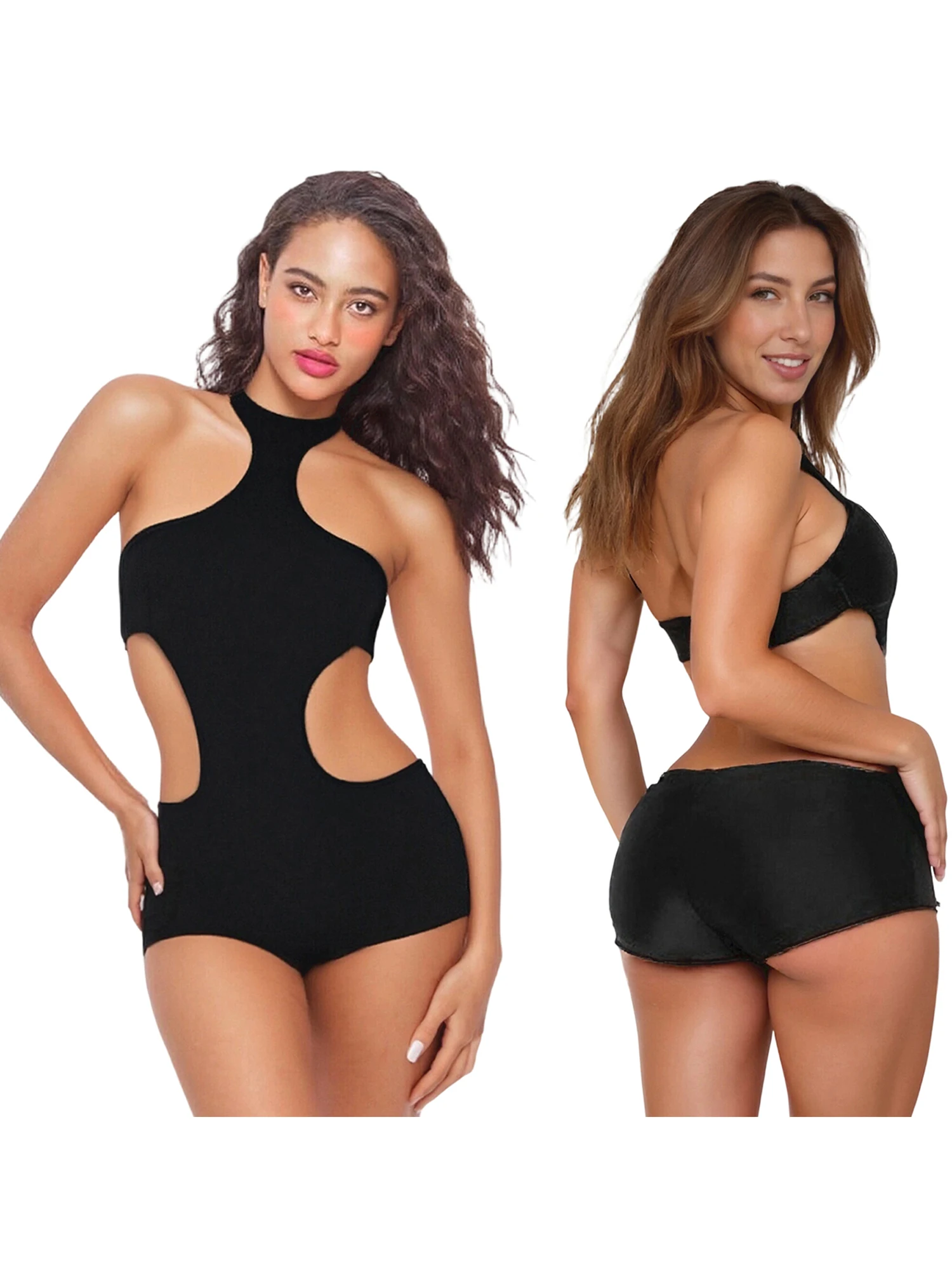 

Сексуальное женское однотонное боди без рукавов с открытой спиной и вырезами, облегающее нижнее белье, комбинезон с шортами