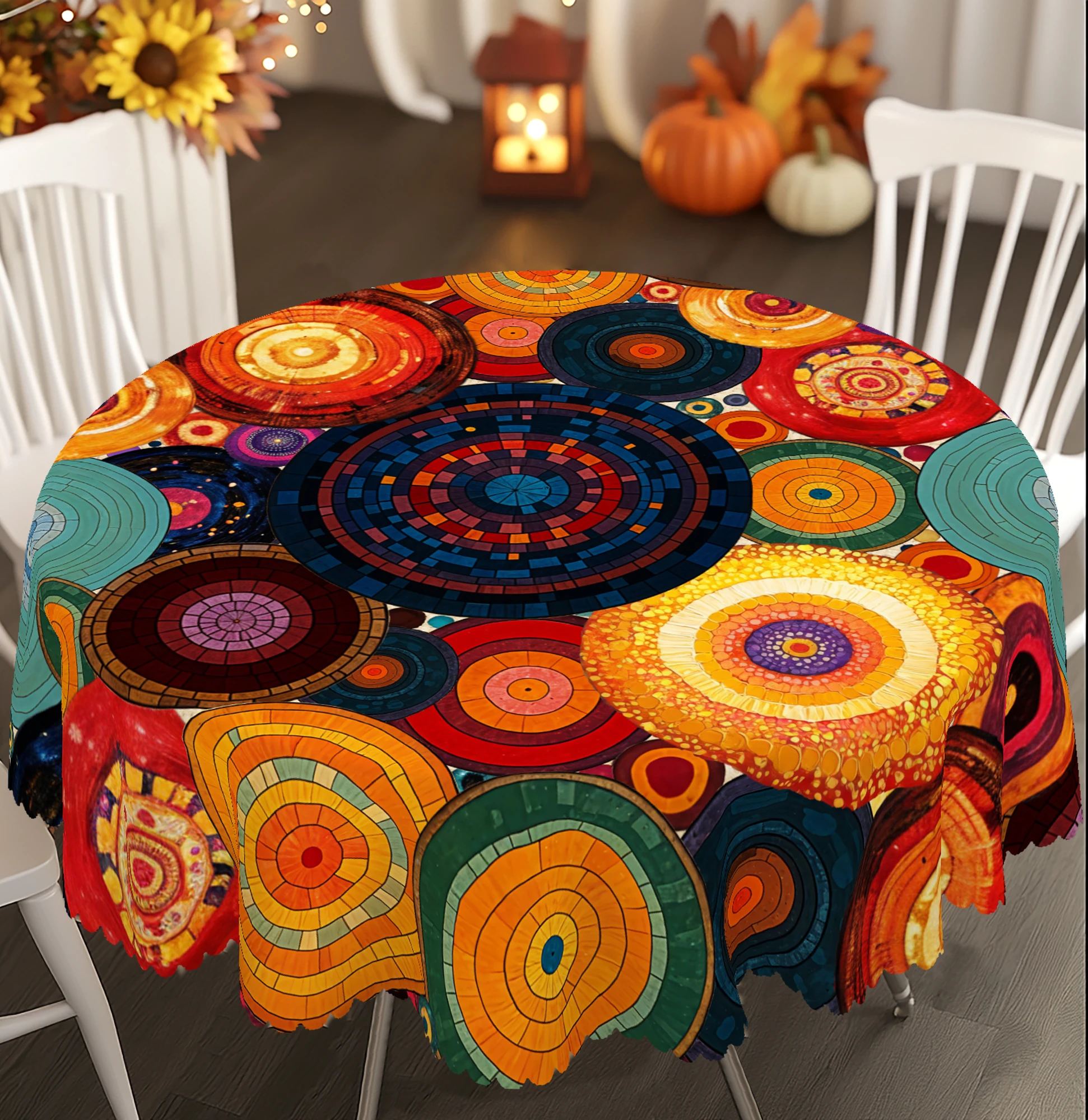 1 Piece of Bohemian Themed Round and Rectangular Tablecloth, Available in Various Sizes, Bright Colors and Polka Dot Pattern Design, Carnival Decoration, Mexican, Spring and Summer, Tablecloths for Kitchen, Indoor and Outdoor Use, Gifts