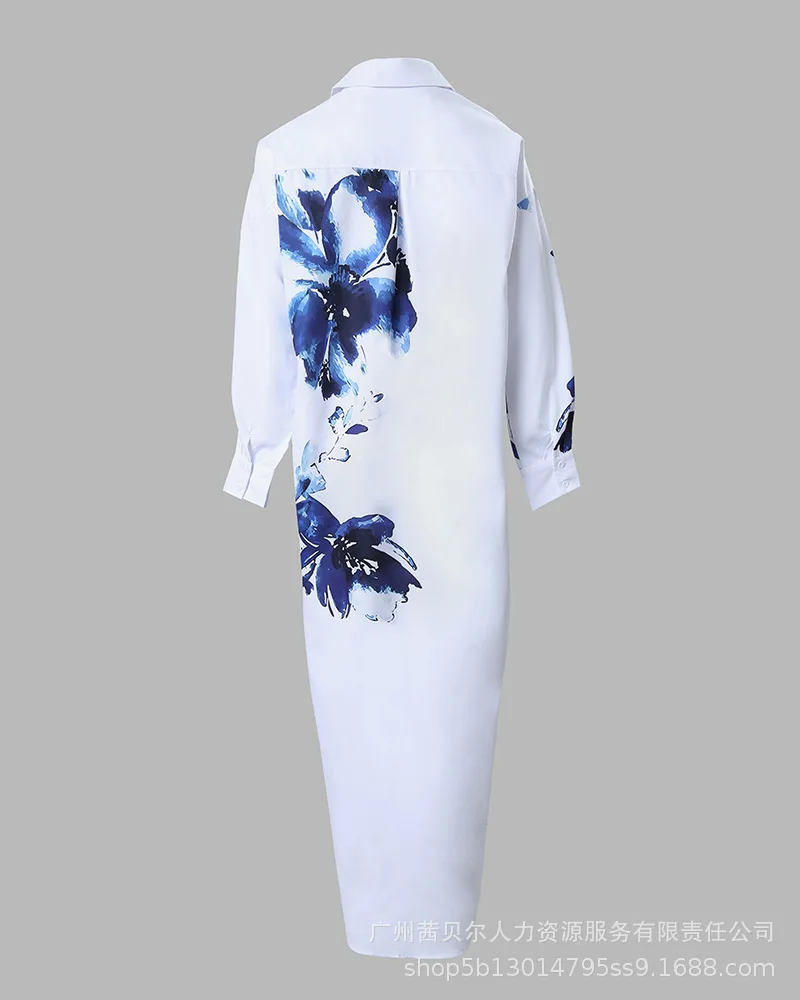 Womens Dress New 2023 New White Long Lapel Long Sleeve Test Split Shirt Dresses for Women