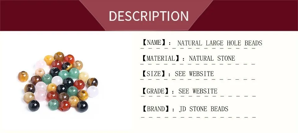 50 teile/los Natürliche Stein Big Loch Perlen Hohe Qualität Amethyst Achat Jade Runde Perle Für Für Schmuck Machen Diy Armband zubehör – Detail 2