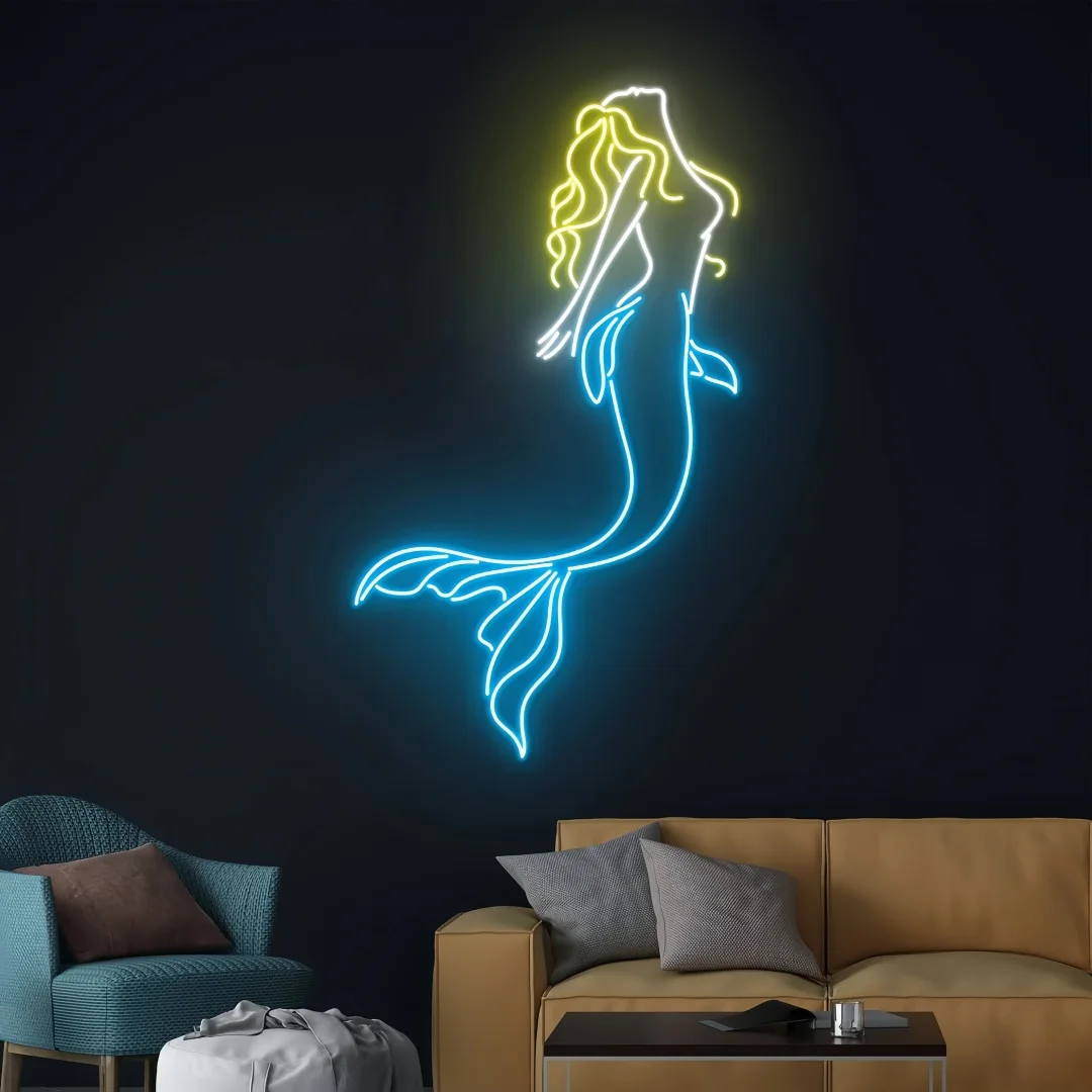 Mermaid Neon Sign, Mermaid Girl Led Sign, Mermaid Lady Neon Light, Mermaid Woman LED Light, Nursery Room Wall Decor Art Custom
