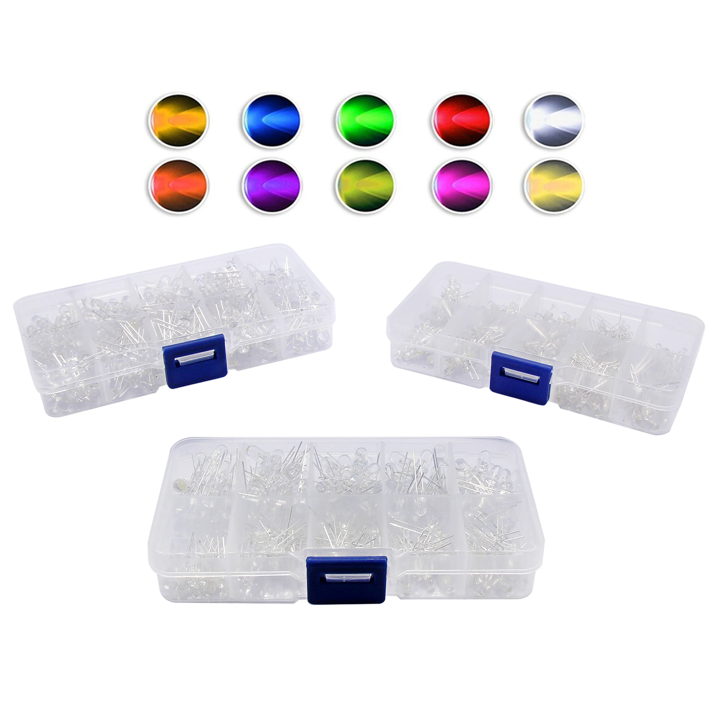 Kit assorti de diodes LED 3mm 5mm, blanc vert rouge bleu jaune Orange F3 F5, Kit électronique de Diodes lumineuses LED à monter soi-même