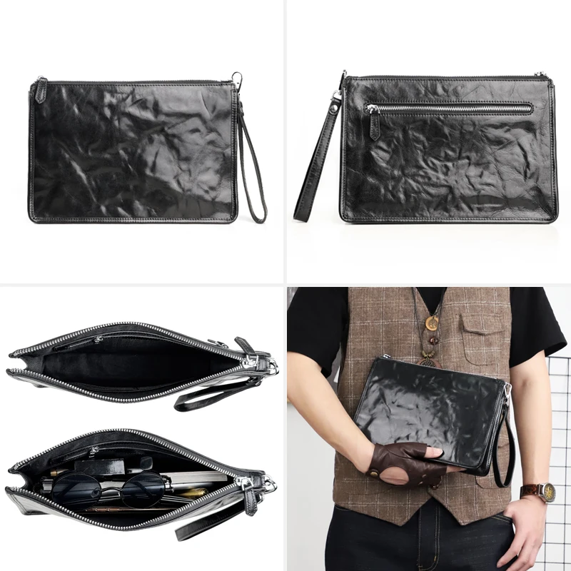

Cowhide Business Clutch Bags Men Genuine Leather Clutches Large Capacity Clutch Purse Wallet Pouch Luxury Handbag Envelope Bag