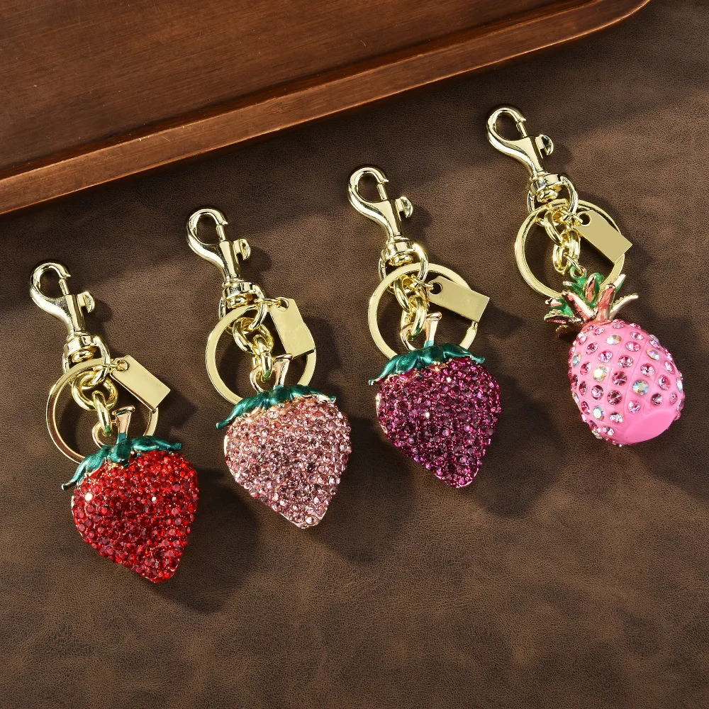 

Metal key chain, three-dimensional fruit bag key chain, diamond-inlaid strawberry pendant