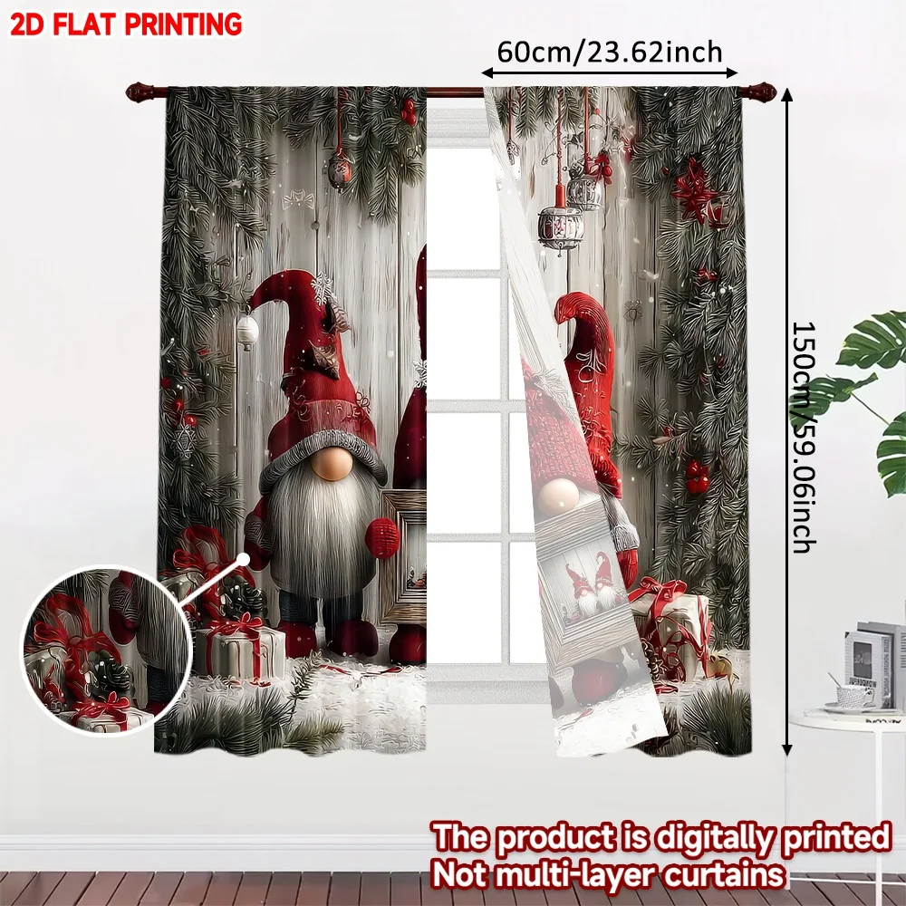 2D flat printing 2pcs Fashionable Christmas Curtains Christmas Gnomes with Gifts Digital Printed Polyester Drapes Family Party