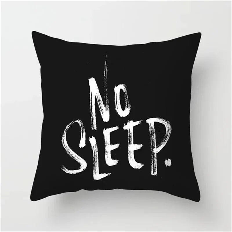 Black and white geometric simple high-end space pillowcase patchwork cushion cover striped letter pillowcase home decoration