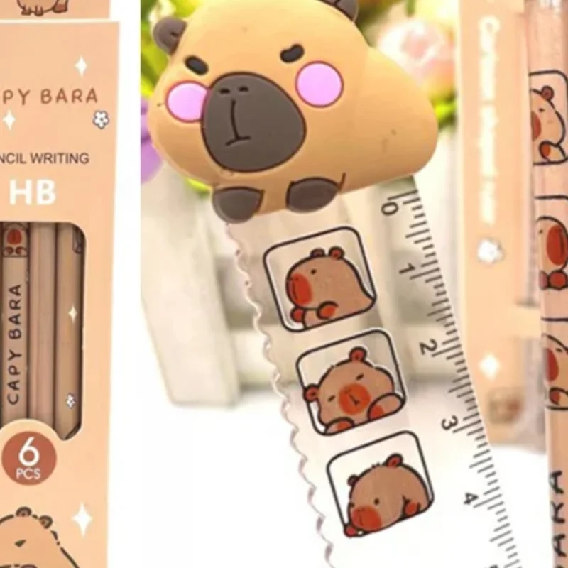 1Set Capybara Cartoon Kawaii HB Holz Blei Bleistifte Mit Lineal Nette Student Schreibwaren Büro Liefert Kinder der Tag Geschenke