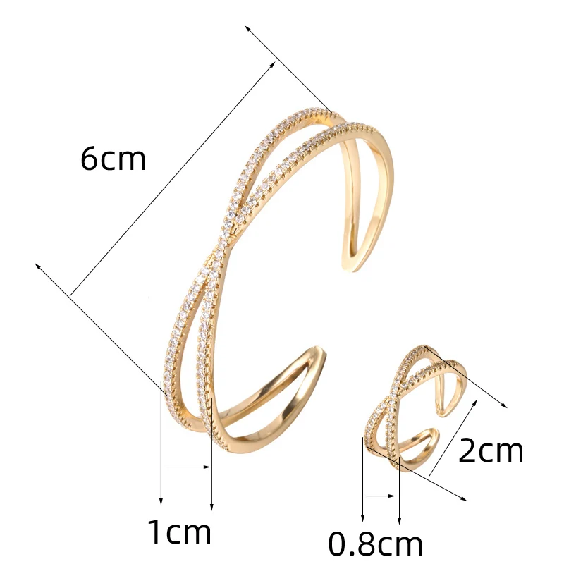 Ensemble de bagues et Bracelets croisés à Double rangée pour femmes, en ZIRCON AAA, cadeau de haute qualité, accessoires de fête de mariage