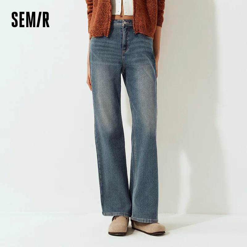 Semir Women Jeans Fleece Lined Stretch Flared Loose Fit 2026 Vintage Warm HighWaist Denim Pants Everyday Streetwear