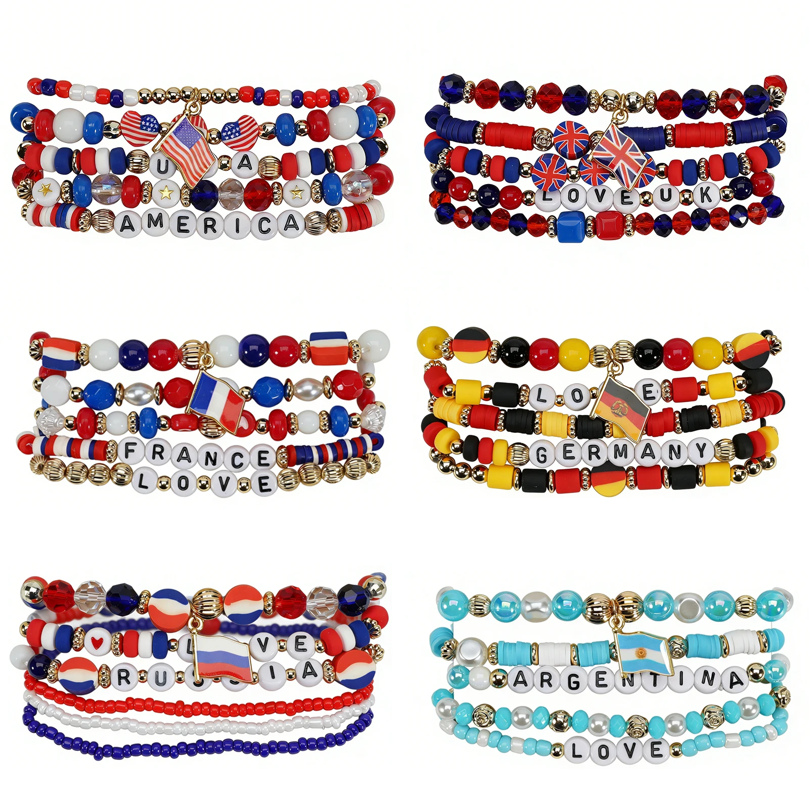 Dropshipping 5 PC/Set Bohemia Style USA Argentina Germany UK France Flag Elements Beaded Bracele Bracelet for Men and Women Gift