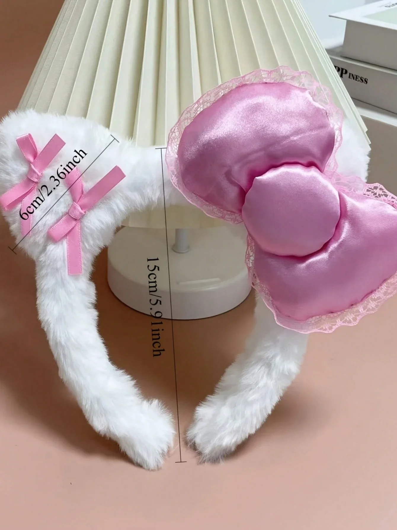 

Plush Bow Headband For Women Cute Hair Accessory With Lace And Faux Fur
