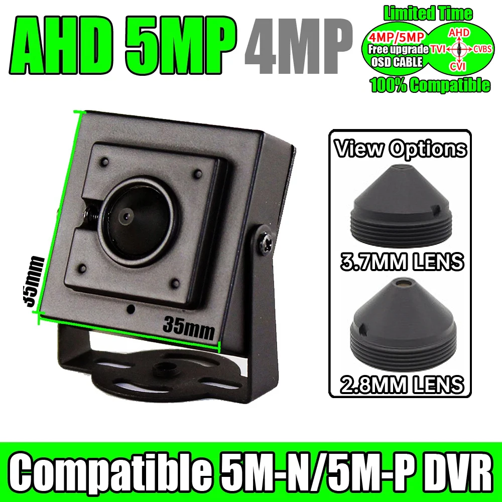 3.7mm Cone Metal Security Cctv Mini Camera AHD 5MP 4MP 4in1 Short Coaxial Digital HD For Home 650 Filter Small Cam have Bracket