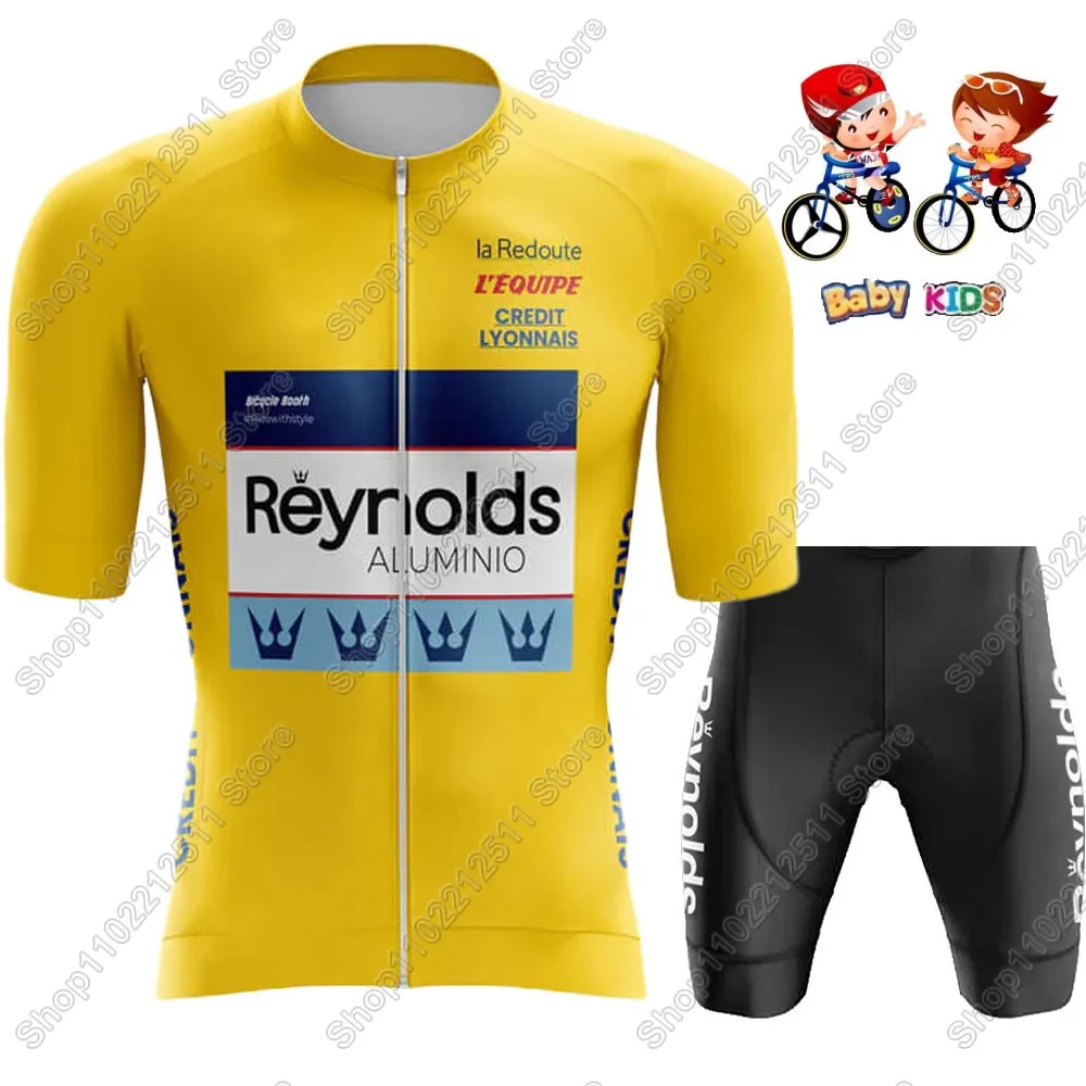 أطفال رينولدز 2025 فريق الدراجات جيرسي مجموعة بنين بنات ريترو فرنسا اسبانيا الدراجات ملابس دراجة أطفال دعوى الجبلية روبا مايوه