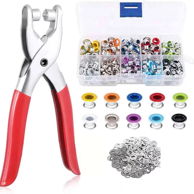 300 Sets 5mm Multi-Color Metal Eyelets Grommets Kit with Hole Punch Plier , for Leather, Canvas