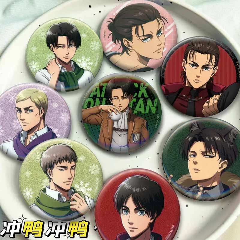 Eren Yeager Levi Mikasa Armin Hange Cartoon Brooch on Backpack Anime Figure Round Badges Pins Clothes Hat Jewelry Accessories