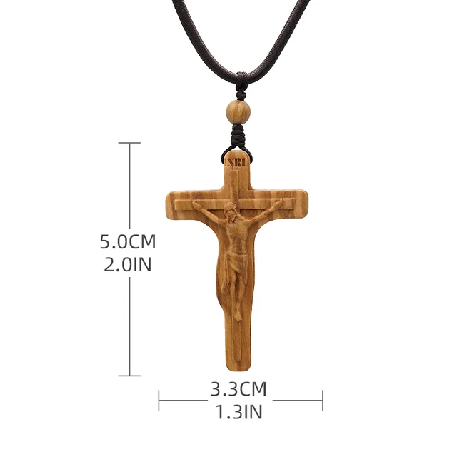 Catholic Crucifixo Cross Necklaces Jewelry Ebony Olive Wood Rosewood Male Crosses Bitter Statue Pendant Rope Collar Religious Necklace AliExpress
