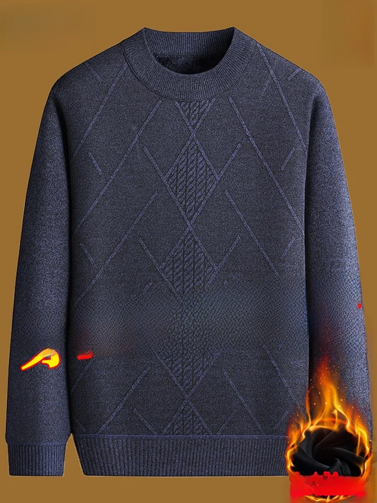 

Thiened Fce Warm Knitted Sweater for Middle-Aged And ly Men round Ne Dad Sle Winter Casual Long Sve Top