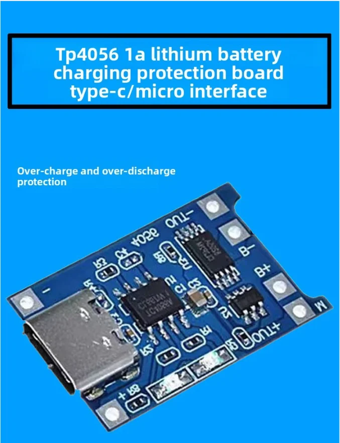 20pcs TP4056 1A 18650 Lithium Battery Charging Module Protection Board Type-C Female Socket Charging and Protection Two-in-One