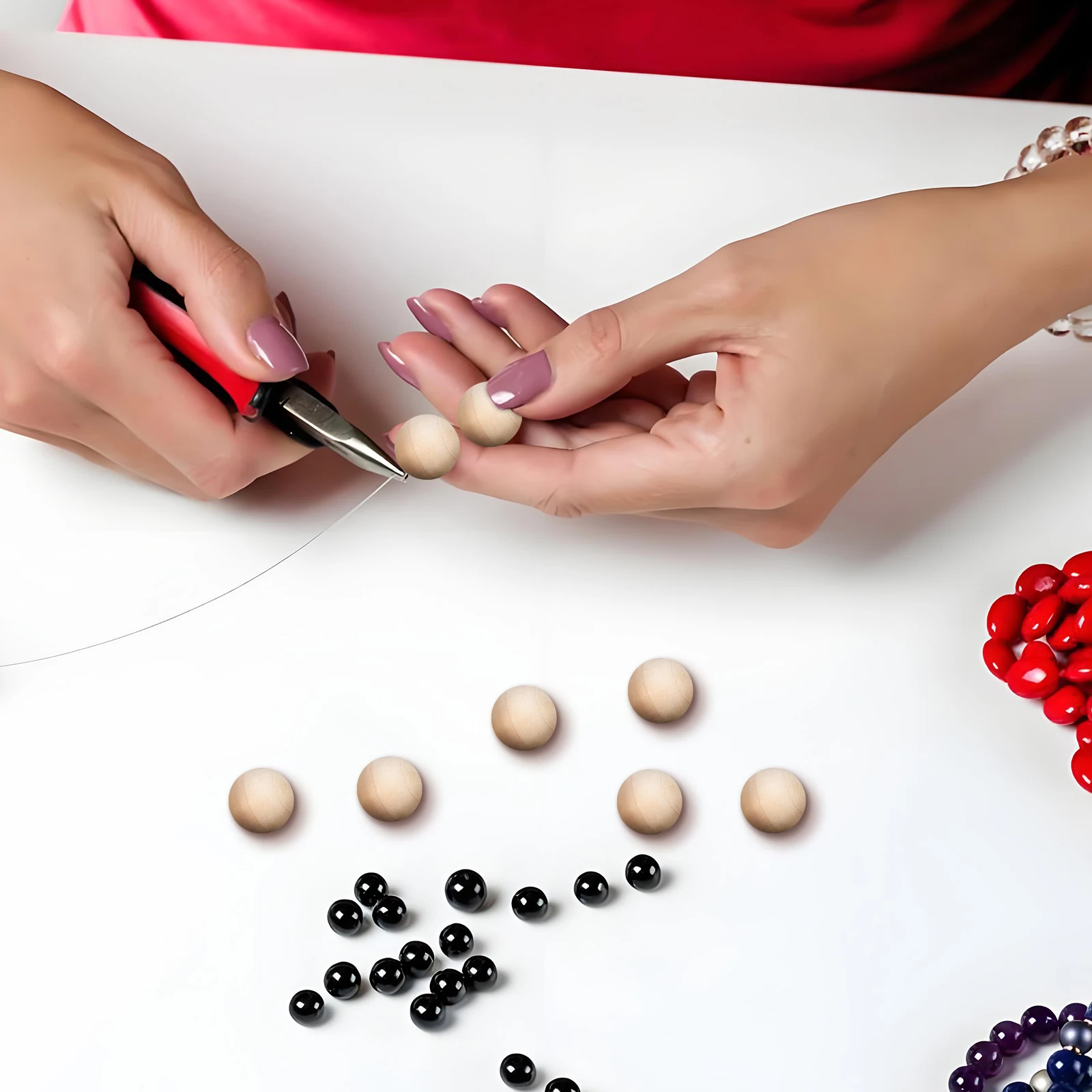 

100pcs Wooden Beads Round Craft Balls Unfinished Natural Wood Spheres For Diy Home Decor Gnome Nose Small Wooden Rounds No Holes