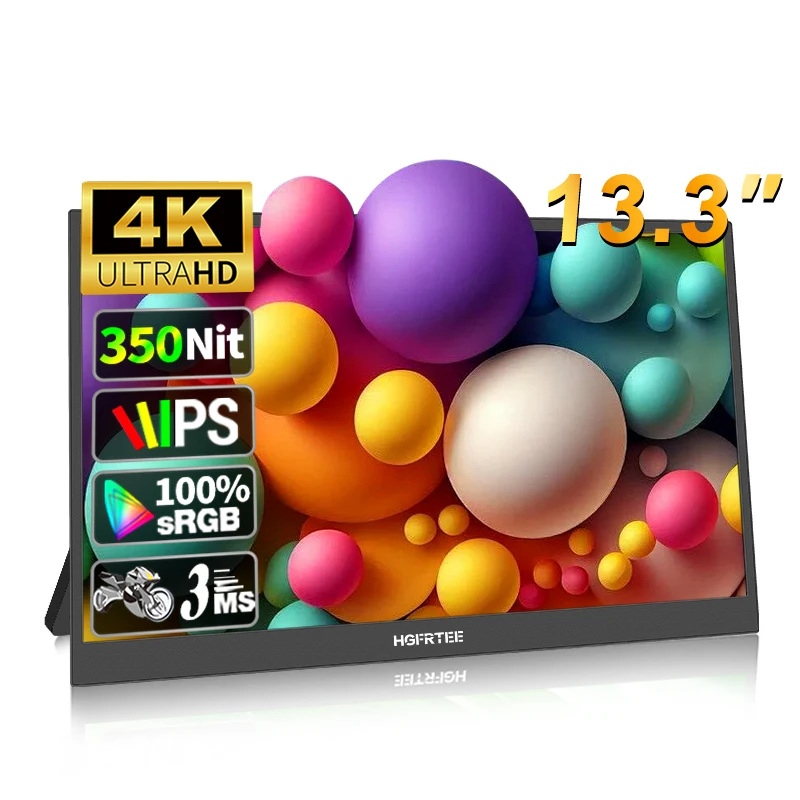 HGFRTEE 3840*2160 13,3 inch 4K draagbare monitor 100% sRGB 350Cd/m2 tweede scherm voor MAC/Laptop/PC/Xbox/PS5/Schakelaar
