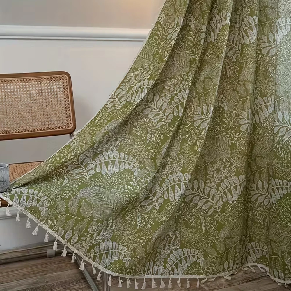 1pc Plant Leaf Embroidered Fringe Curtains, Healing Texture, Perfect for Small Spaces, Enhance Atmosphere in Guest Rooms