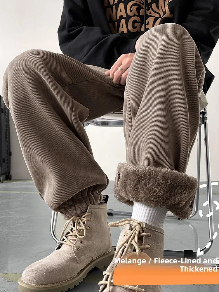 

Warm Fce Lined Harlan Pants Men's Autumn Winter Cold Resistant Trousers Loose Fit Cotton Polyester Blend Long Pants